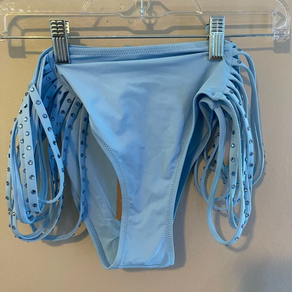Skims Rhinestone swim strappy Iris blue bikini bottom